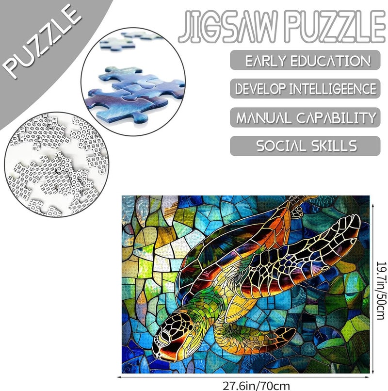 Tucocoo Jigsaw Puzzles 1000 Pieces for AdultsSea Turtle Glass Style Hardboard PuzzleChallenging Puzzle Perfect for Game NightsDIY Home Wall DecorArt Puzzles Colorful Stained Glass Sea Turtle 27 x 20 - Image 3