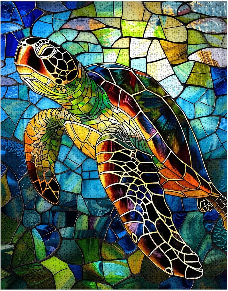 Tucocoo Jigsaw Puzzles 1000 Pieces for AdultsSea Turtle Glass Style Hardboard PuzzleChallenging Puzzle Perfect for Game NightsDIY Home Wall DecorArt Puzzles Colorful Stained Glass Sea Turtle 27 x 20 - Image 2
