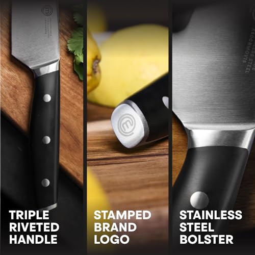 Masterchef طقم سكاكين ماستر شيف مع حقيبة، طقم سكاكين مع 5 سكاكين مطبخ احترافية لجودة الطهي المنزلي، شفرات من الفولاذ المقاوم للصدأ عالي الكربون ومقابض مثبتة بثلاثة مسامير - Image 4