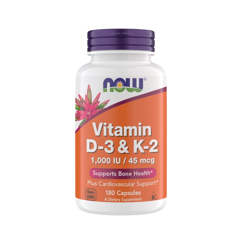 Now Supplements Vitamin D3 K2 1000 IU45 mcg Cardiovascular Support Supports Bone Health 180 Vegetarian Capsules Vegan Gluten Free Kosher Vitamin D3 and K2 Supplements Pack of 1