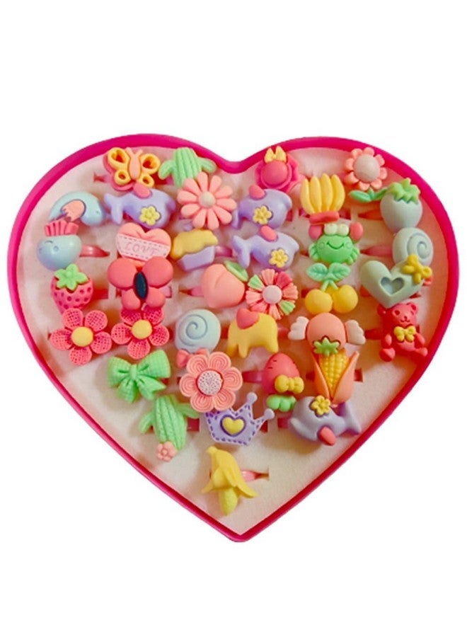 MANODHRUVA MANODHRUVA 36 Pcs Little Girls Adjustable Finger Rings with Heart Shape Box, Random Styles  - Image 3
