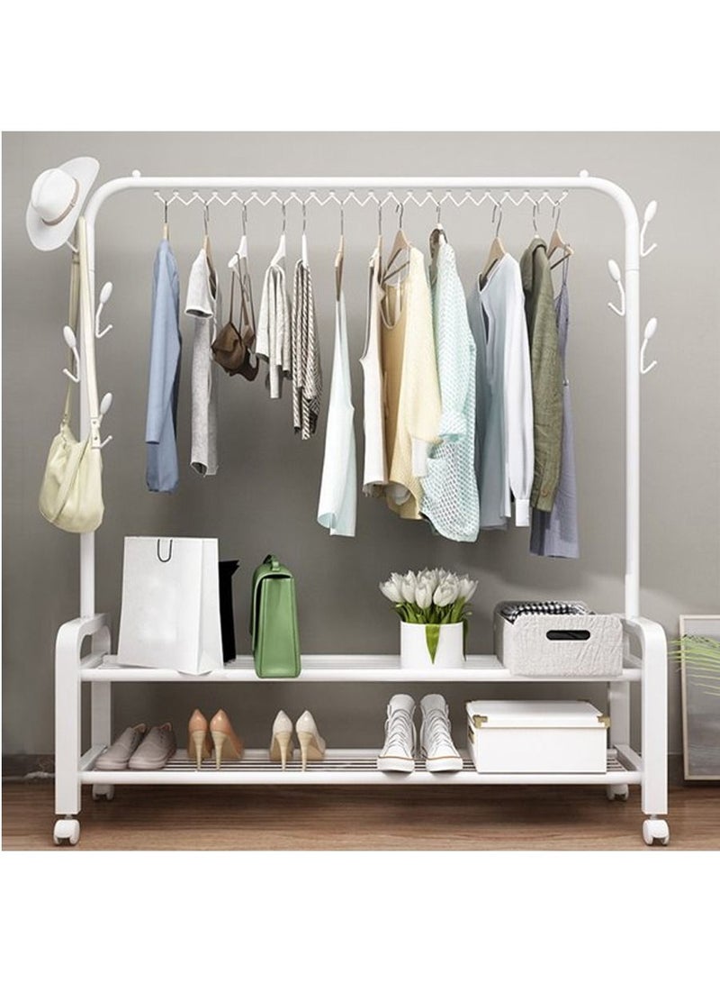 Rolling Clothes Rack, Metal Clothes Hanging Garment Rack, Heavy Duty Indoor Bedroom Clothes Coat Stand Shoes Rack with Top Rod and Lower Storage Shelf Coat Rack 2 layers-White - Image 4