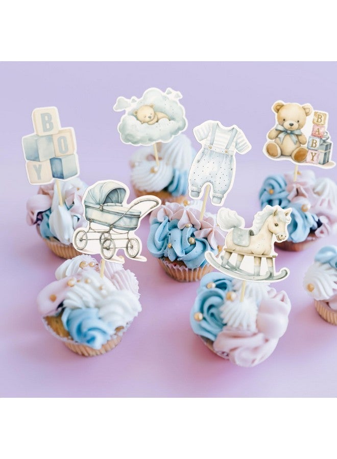 Ephlyn 36Pcs Baby Boy Cupcake Toppers Baby Shower Decorations for Boy Bear It's a Boy Cupcake Picks Decorations for Baby Boys Birthday Party Cake Decorations Blue - Image 5