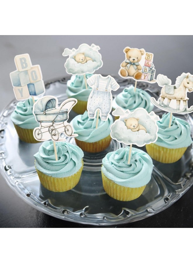 Ephlyn 36Pcs Baby Boy Cupcake Toppers Baby Shower Decorations for Boy Bear It's a Boy Cupcake Picks Decorations for Baby Boys Birthday Party Cake Decorations Blue - Image 4