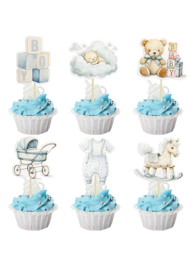 Ephlyn 36Pcs Baby Boy Cupcake Toppers Baby Shower Decorations for Boy Bear It's a Boy Cupcake Picks Decorations for Baby Boys Birthday Party Cake Decorations Blue - Image 1