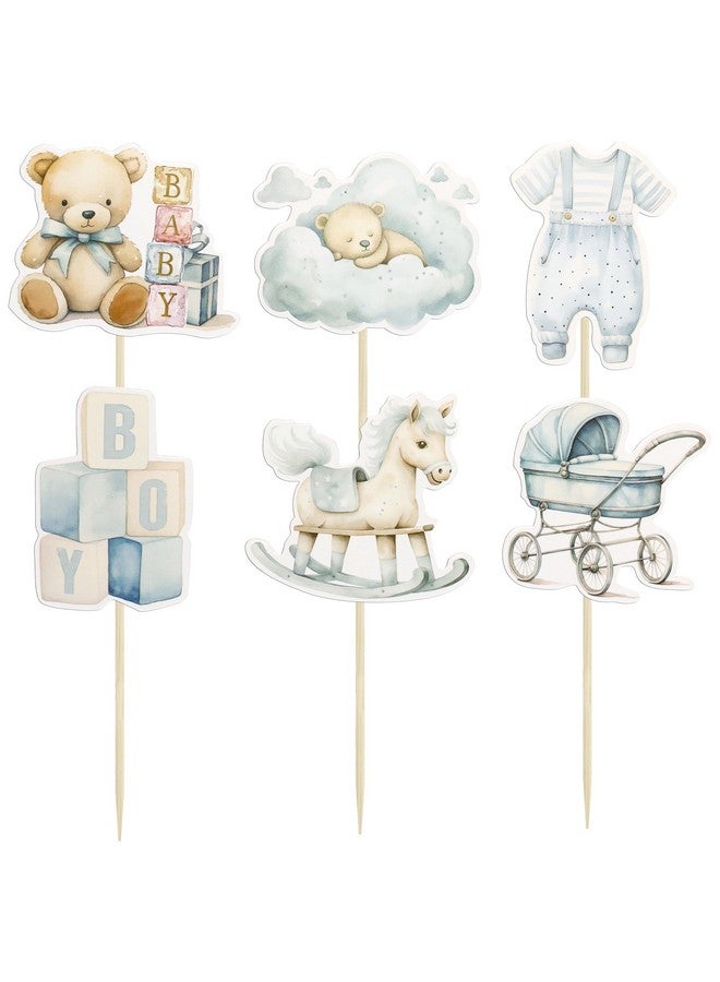 Ephlyn 36Pcs Baby Boy Cupcake Toppers Baby Shower Decorations for Boy Bear It's a Boy Cupcake Picks Decorations for Baby Boys Birthday Party Cake Decorations Blue - Image 3