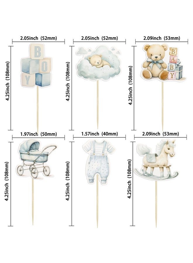 Ephlyn 36Pcs Baby Boy Cupcake Toppers Baby Shower Decorations for Boy Bear It's a Boy Cupcake Picks Decorations for Baby Boys Birthday Party Cake Decorations Blue - Image 2