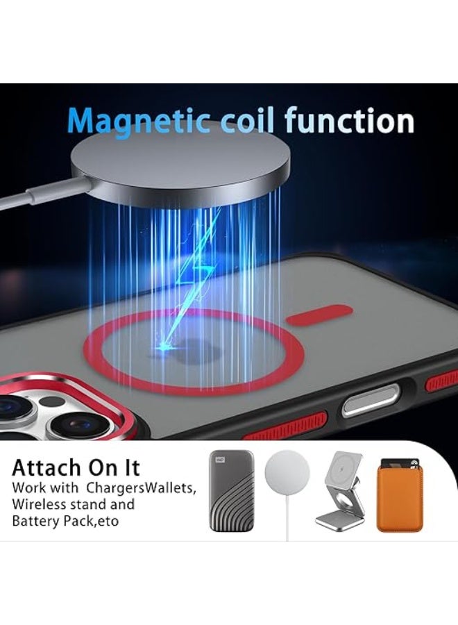 Case Compatible with Magsafe, iPhone 16 Pro Max Phone Case,Translucent Matte Back Slim Magnetic Case for iPhone 16 Pro Max 6.9" (Red) - Image 3