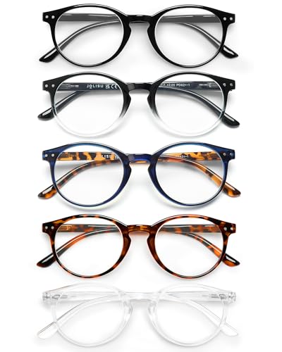 JOLISU 5 Pack Reading Glasses For Women/Men-Blue Light Blocking Computer Reader W/Round Frame - Retro Clear Lens Fake Eyeglasses（1.25） - Image 1