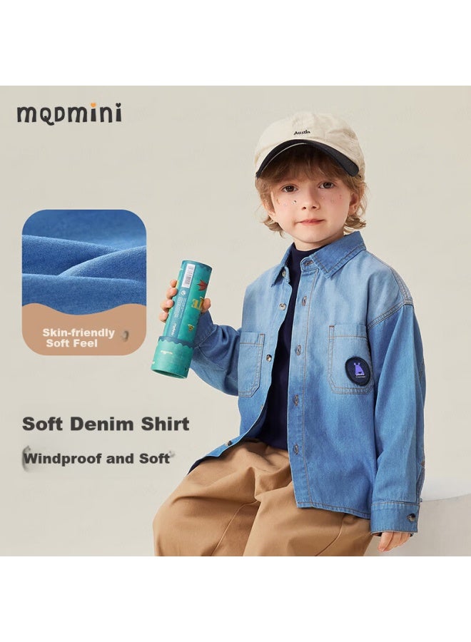 Mqdmini Boys Denim Shirt Children's Jacket Spring Retro Stylish Korean Small Turn-down Collar Infant Shirt - Image 1
