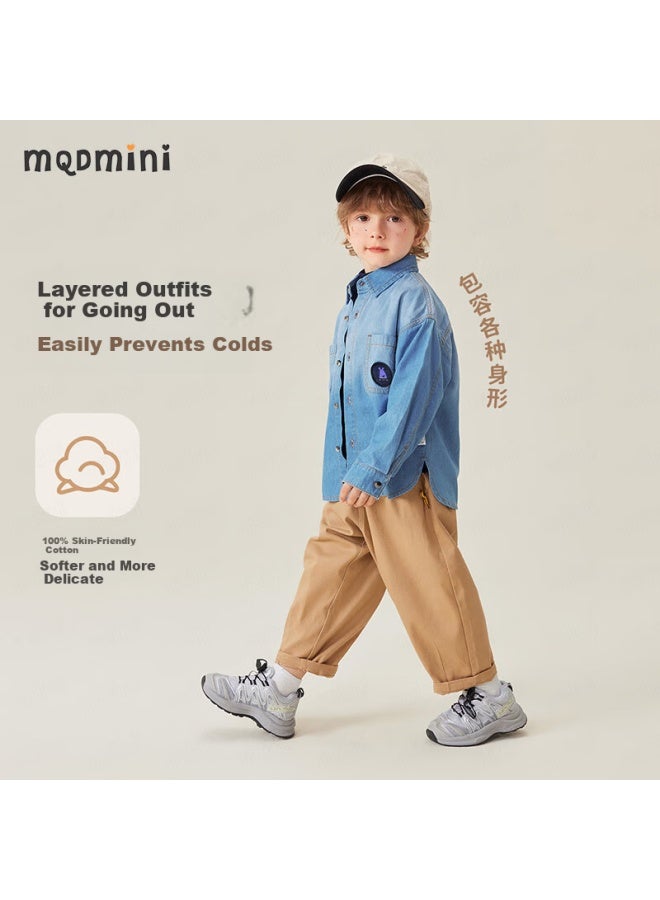Mqdmini Boys Denim Shirt Children's Jacket Spring Retro Stylish Korean Small Turn-down Collar Infant Shirt - Image 3