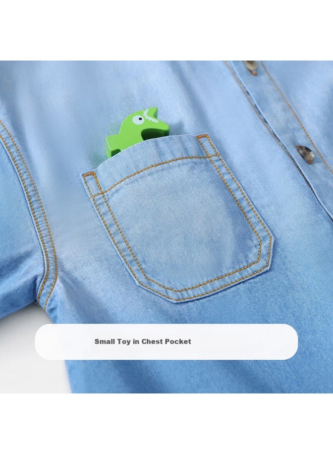 Mqdmini Boys Denim Shirt Children's Jacket Spring Retro Stylish Korean Small Turn-down Collar Infant Shirt - Image 5