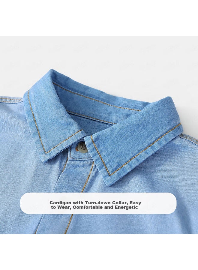 Mqdmini Boys Denim Shirt Children's Jacket Spring Retro Stylish Korean Small Turn-down Collar Infant Shirt - Image 4