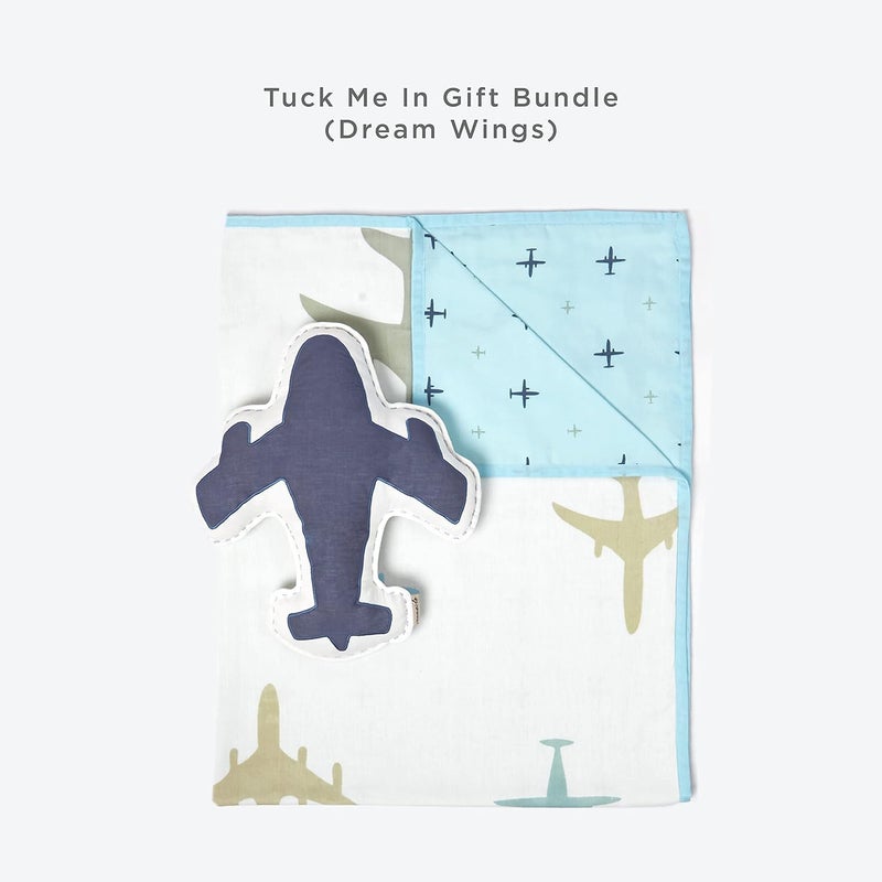 Masilo Organic Cotton Baby Blanket with Toy for Newborn/Infant-Quilted Blanket Combo-1X Blanket, 1X Toy, Airplane-Blue - Image 2