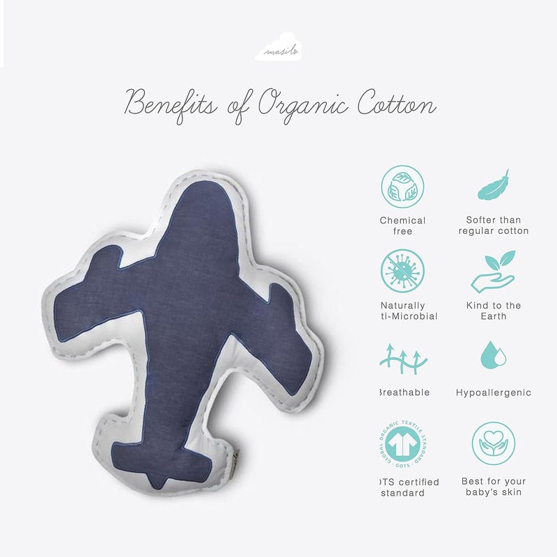 Masilo Organic Cotton Baby Blanket with Toy for Newborn/Infant-Quilted Blanket Combo-1X Blanket, 1X Toy, Airplane-Blue - Image 3