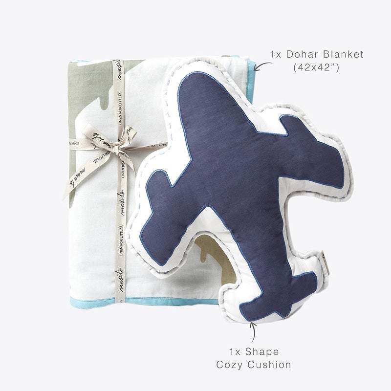 Masilo Organic Cotton Baby Blanket with Toy for Newborn/Infant-Quilted Blanket Combo-1X Blanket, 1X Toy, Airplane-Blue - Image 4