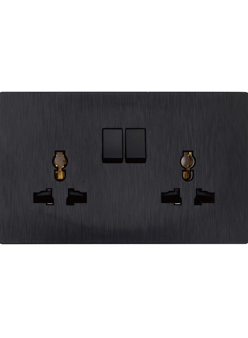 13AMP 2 GANG MULTI SWITCH SOCKET-BRUSH BLACK