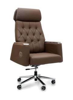 KARNAK Boss Executive Office Chair Steel Structure PU Leather 360° Swivel Desk Gaming Chair High Back & Adjustable Height Computer Table Chair Soft Foam Gaming Study Chair Brown  - Image 1