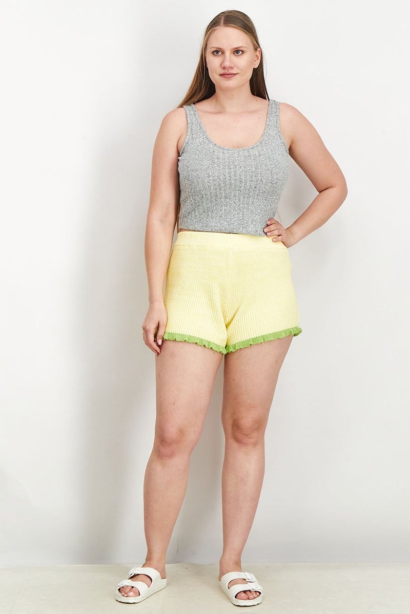 Reserved Women Textured Pull On Shorts, Yellow - Image 2