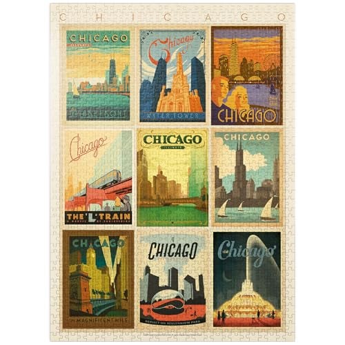MyPuzzle.com MyPuzzle Chicago MultiImage Print Edition 1 Vintage Poster Premium 1000 Piece Jigsaw Puzzle for Adults - Image 1