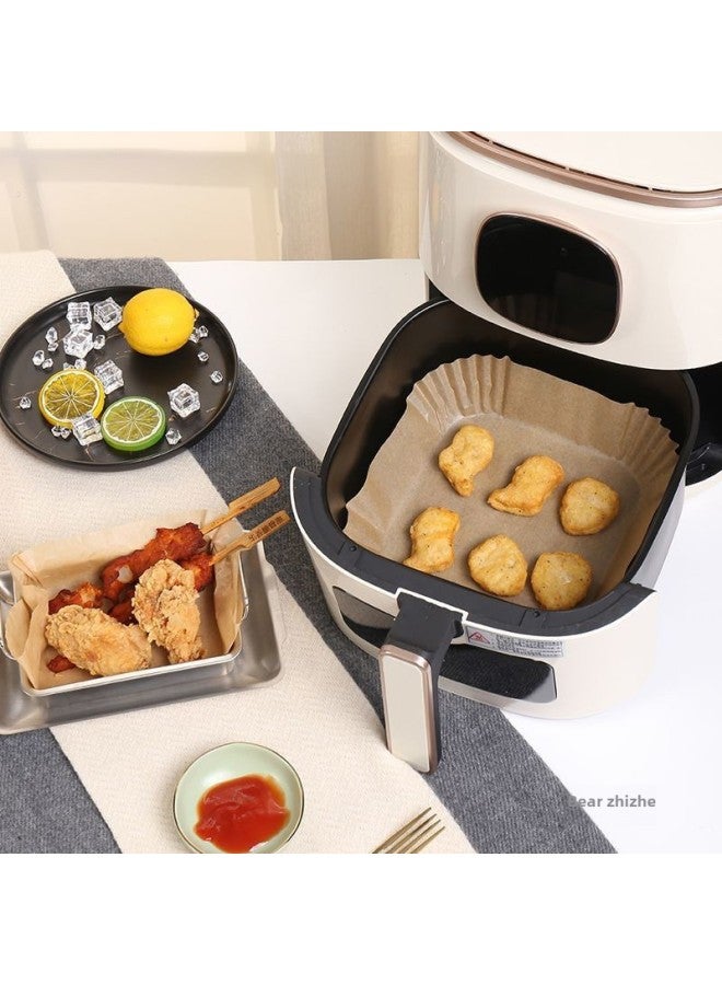 Air Fryer Special Paper Household Square Food Grade Oil Absorbing Paper Extra Large Thickened Oven High Temperature Resistant Baking Pad Paper-Size:The Third Generation Upgrade: Thickeneded And Oil-proof [round] Wood Color - Enlarged Bottom Width 20cm [50 Pieces/pack] Suitable For 6-9l  - Image 3