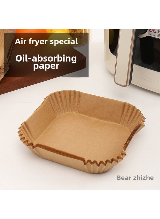 Air Fryer Special Paper Household Square Food Grade Oil Absorbing Paper Extra Large Thickened Oven High Temperature Resistant Baking Pad Paper-Size:The Third Generation Upgrade: Thickeneded And Oil-proof [round] Wood Color - Enlarged Bottom Width 20cm [50 Pieces/pack] Suitable For 6-9l  - Image 1