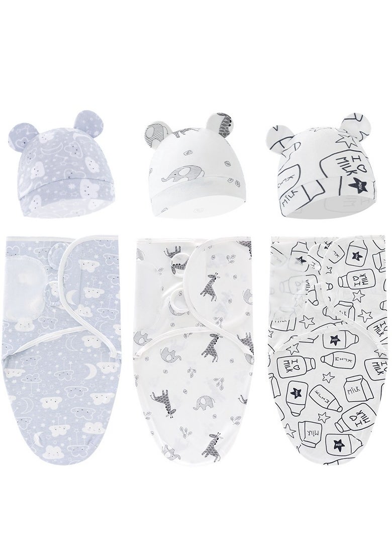 DOOKOO 6 PCS Baby Swaddle Blanket Wrap Cap Set Newborn Infant Sleep Sack With Caps 100% Breathable Cotton 0-4 Month  - Image 1