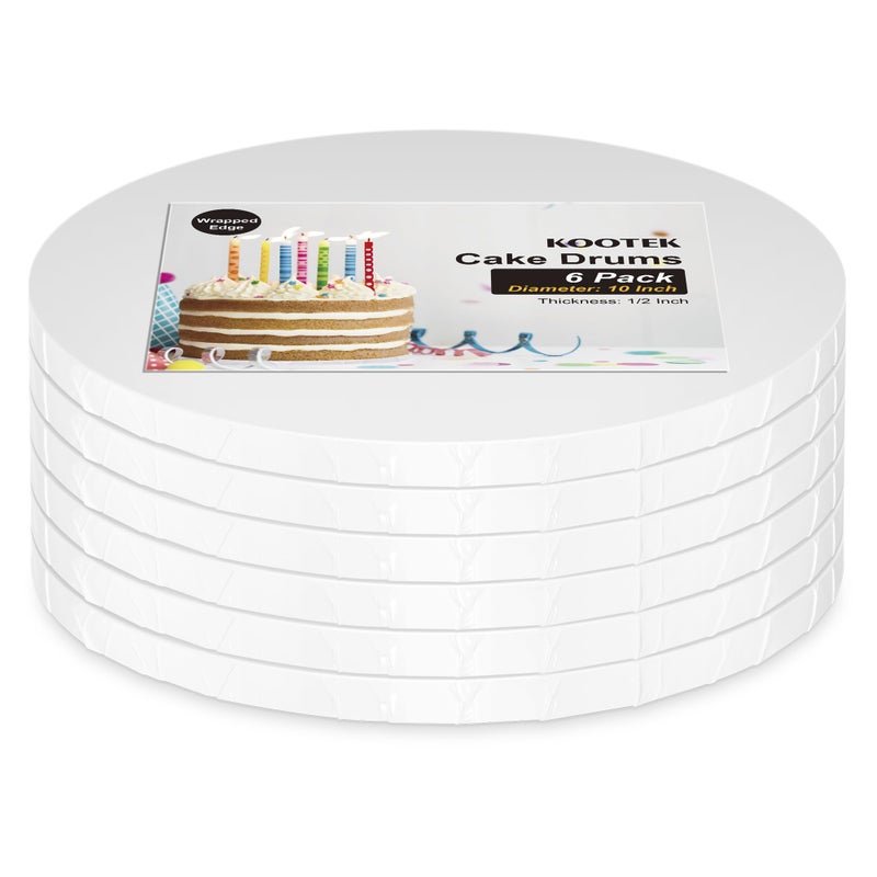 Kootek Cake Boards Drums 10 Inch Round 12 Thick Professional Fully Wrapped Edges Decorating Supplies White 6Pack Sturdy Corrugated Cardboard Base Base para Pastel