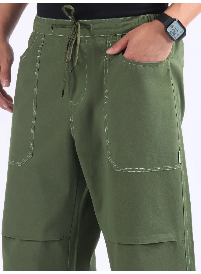Beyoung Sage Green Double Pleated Cargo Joggers