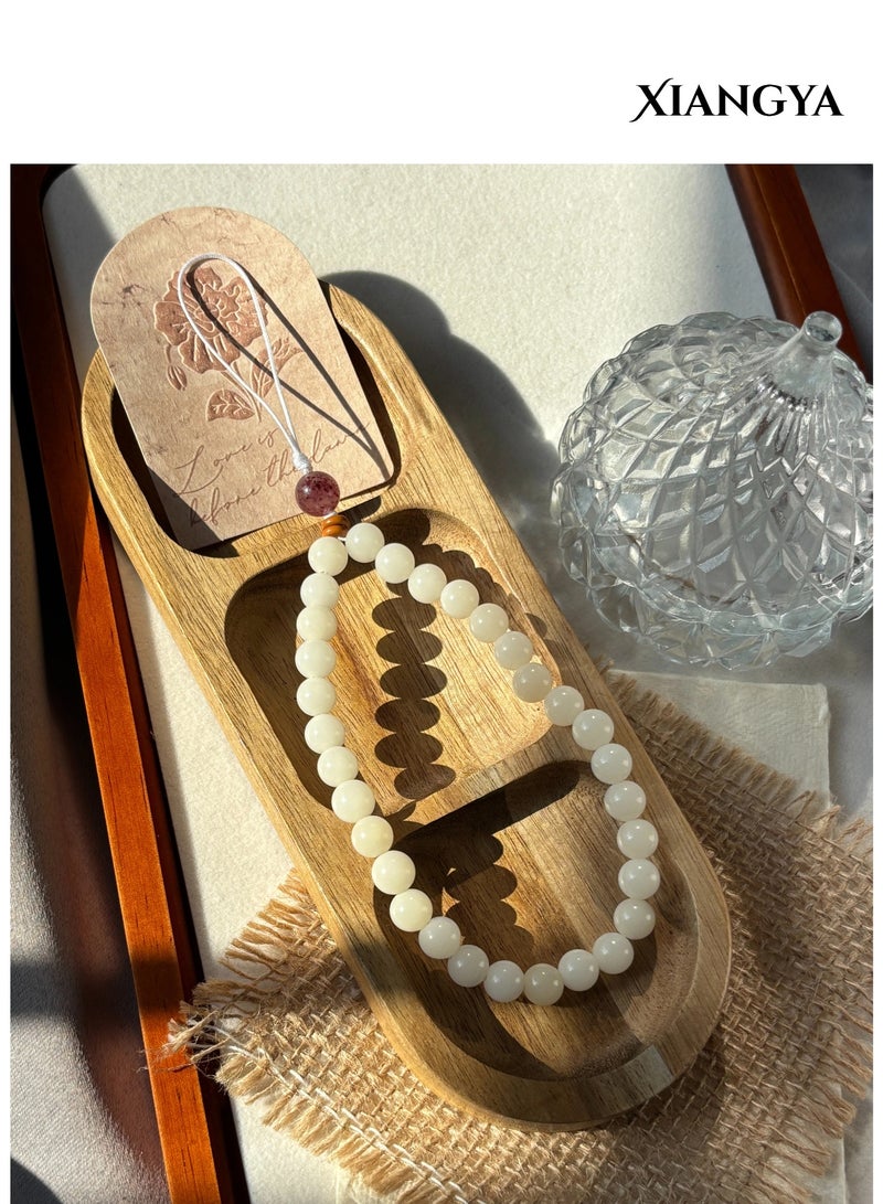 XIANGYA Phone Charm Lanyard Strap – Natural Bodhi Bead Chain with Red Crystal Accent for Phone/Bag/Keychain/Accessories - Image 2