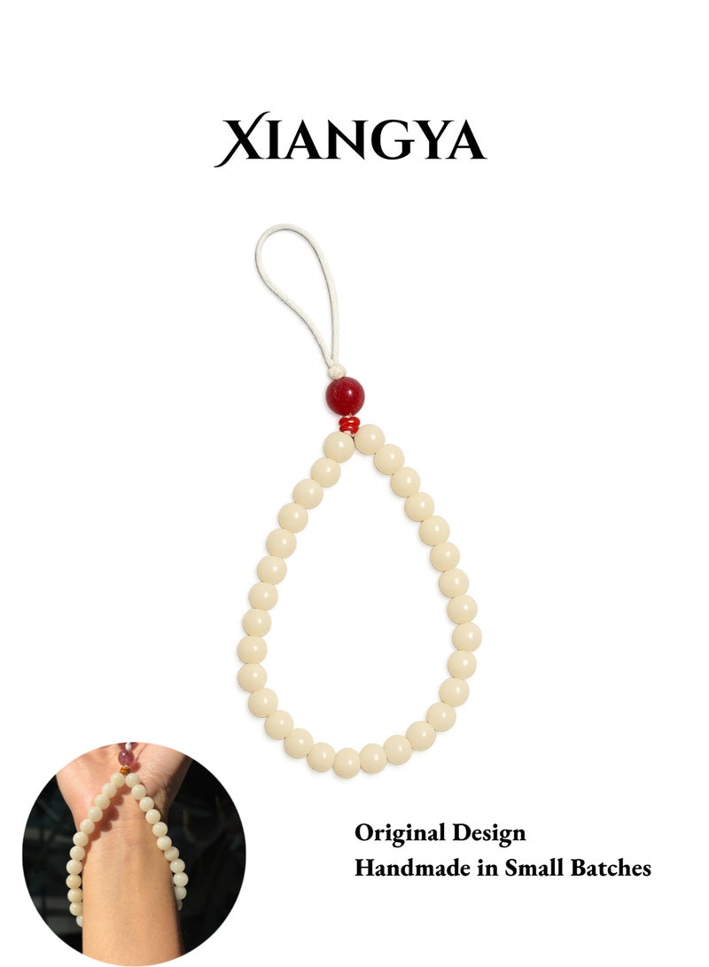 XIANGYA Phone Charm Lanyard Strap – Natural Bodhi Bead Chain with Red Crystal Accent for Phone/Bag/Keychain/Accessories - Image 1