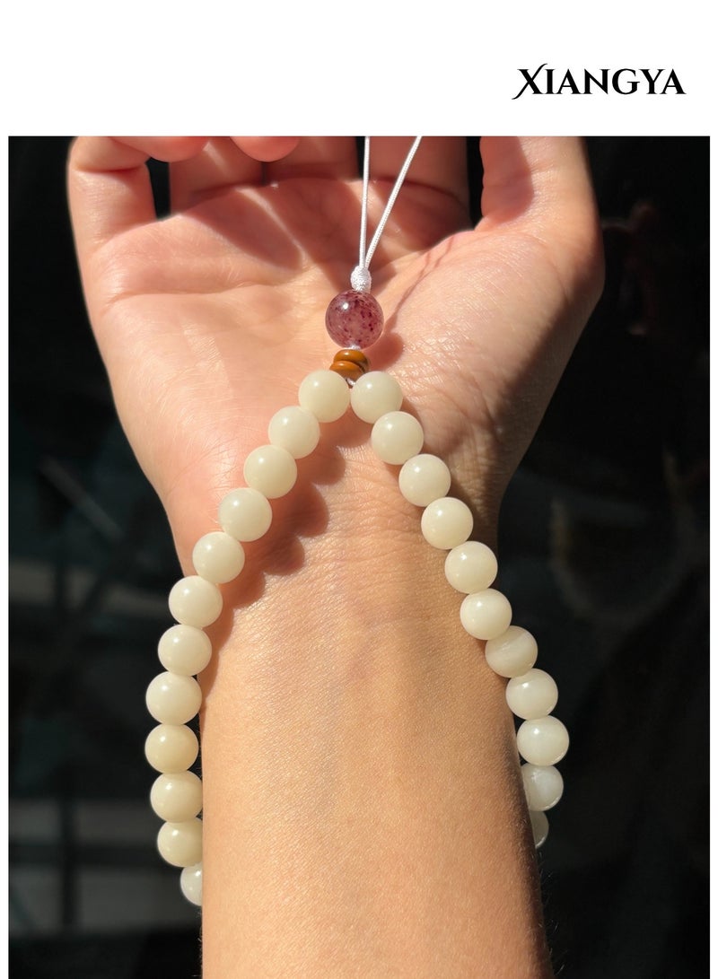 XIANGYA Phone Charm Lanyard Strap – Natural Bodhi Bead Chain with Red Crystal Accent for Phone/Bag/Keychain/Accessories - Image 5