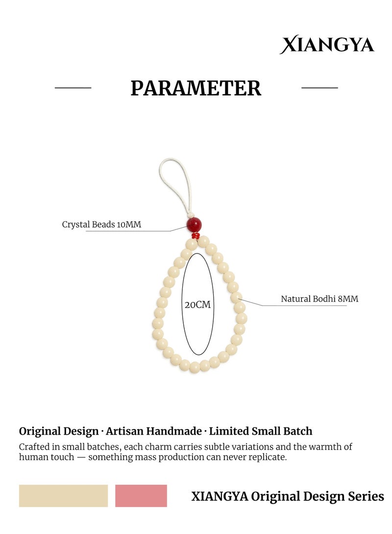 XIANGYA Phone Charm Lanyard Strap – Natural Bodhi Bead Chain with Red Crystal Accent for Phone/Bag/Keychain/Accessories - Image 3