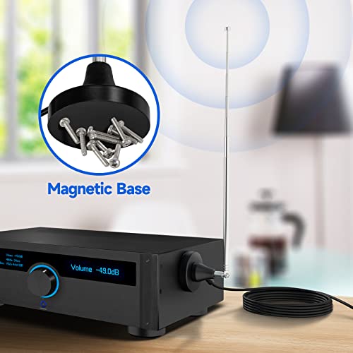 Bingfu Strong Magnetic Base FM Radio Antenna Telecopic for Pioneer Onkyo Yamaha Marantz Sherwood Indoor Digital HD FM Radio Bluetooth Home Stereo Receiver AV Audio Video Home Theater Tuner - Image 4