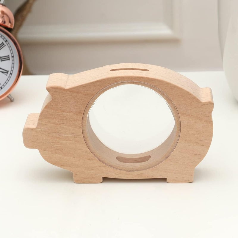 comfrt Piggy Bank Animal Shaped Wooden Transparent Festival for Baby Children Kids(Piglet) - Image 2