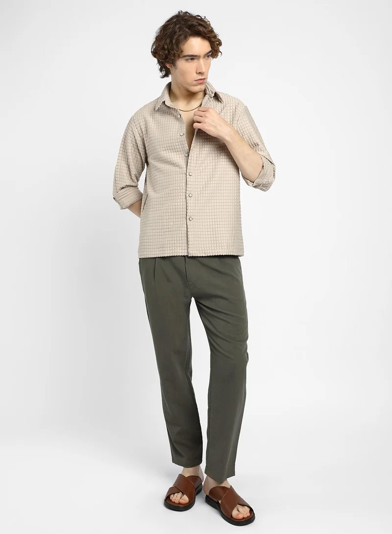 Campus Sutra Men's Buff Beige Quad-Tactile Oversized Shirt
