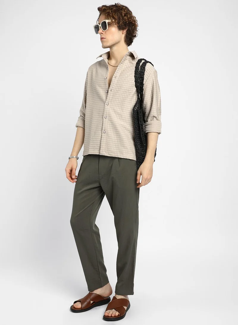 Campus Sutra Men's Buff Beige Quad-Tactile Oversized Shirt