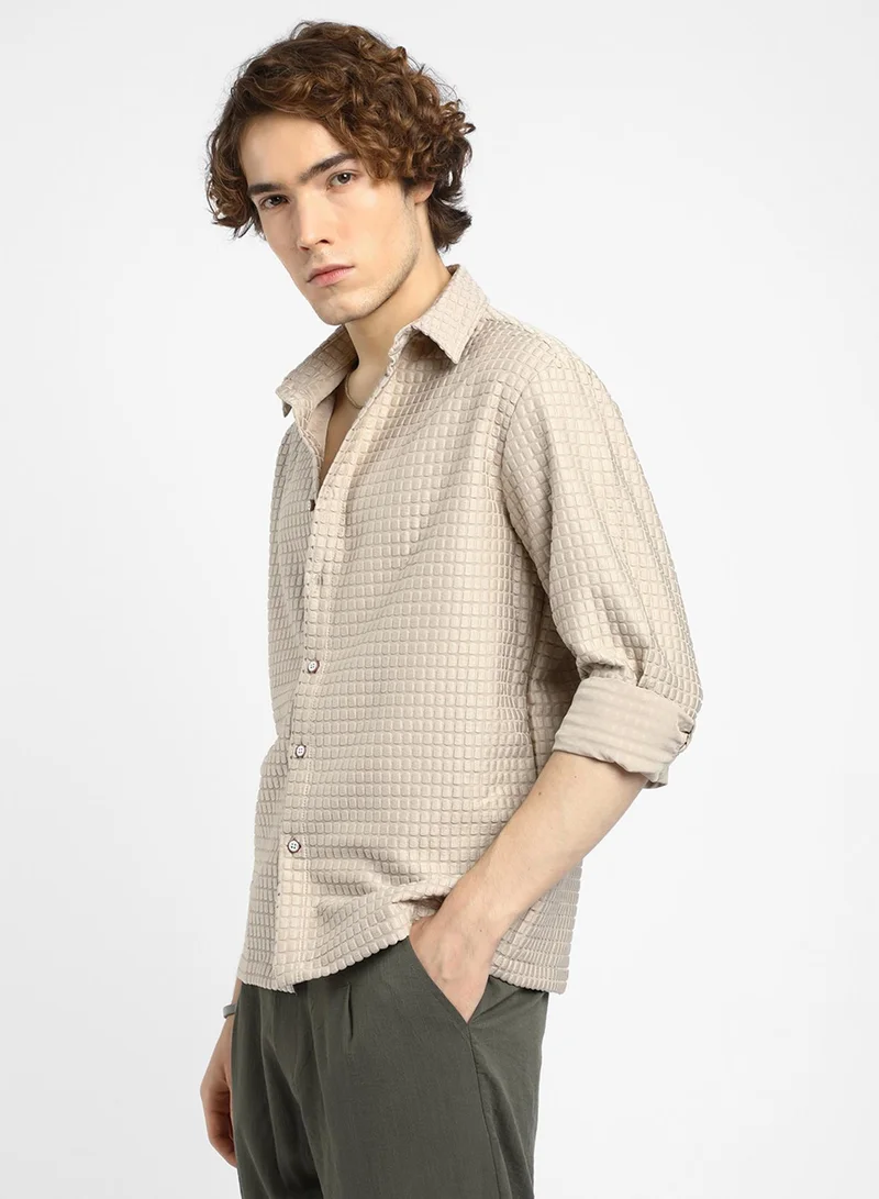 Campus Sutra Men's Buff Beige Quad-Tactile Oversized Shirt