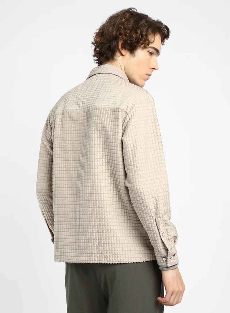 Campus Sutra Men's Buff Beige Quad-Tactile Oversized Shirt