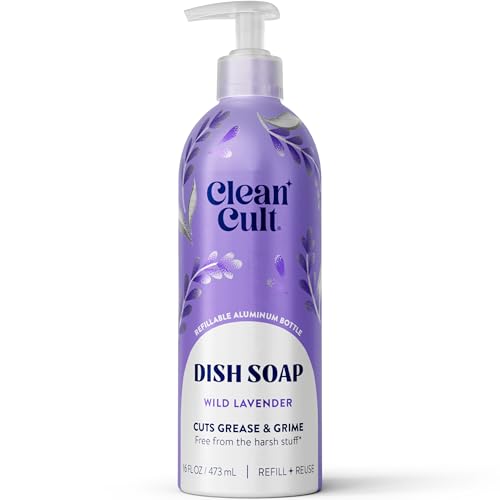 Cleancult Wild Lavender Liquid Dish Soap Refillable Aluminum Bottle Dish Soap that Cuts Grease Grime 16 oz 1 Pack