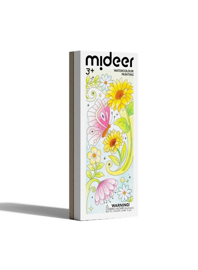 MiDeer مجموعة ميدير للرسم بالألوان المائية المحمولة – كتاب الرسم بالألوان المائية للأطفال "الزهرة والفراشة" - Image 1