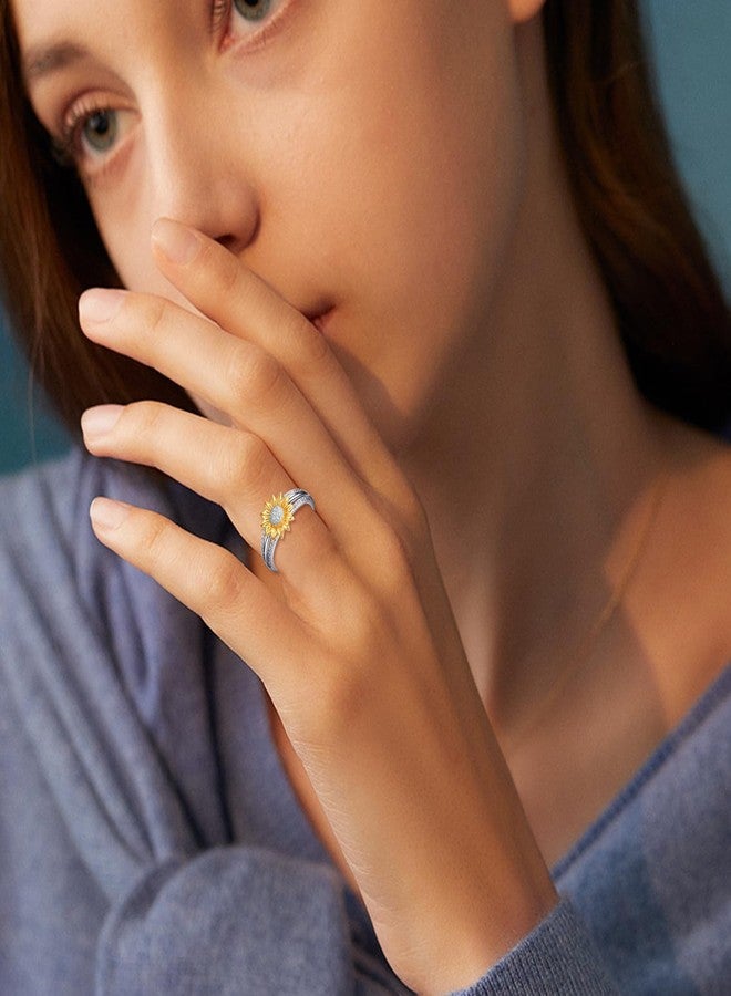 YFN Sterling Silver You are My Sunshine Sunflower Statement Ring with Cubic Zirconial Band Gifts (7) - Image 4
