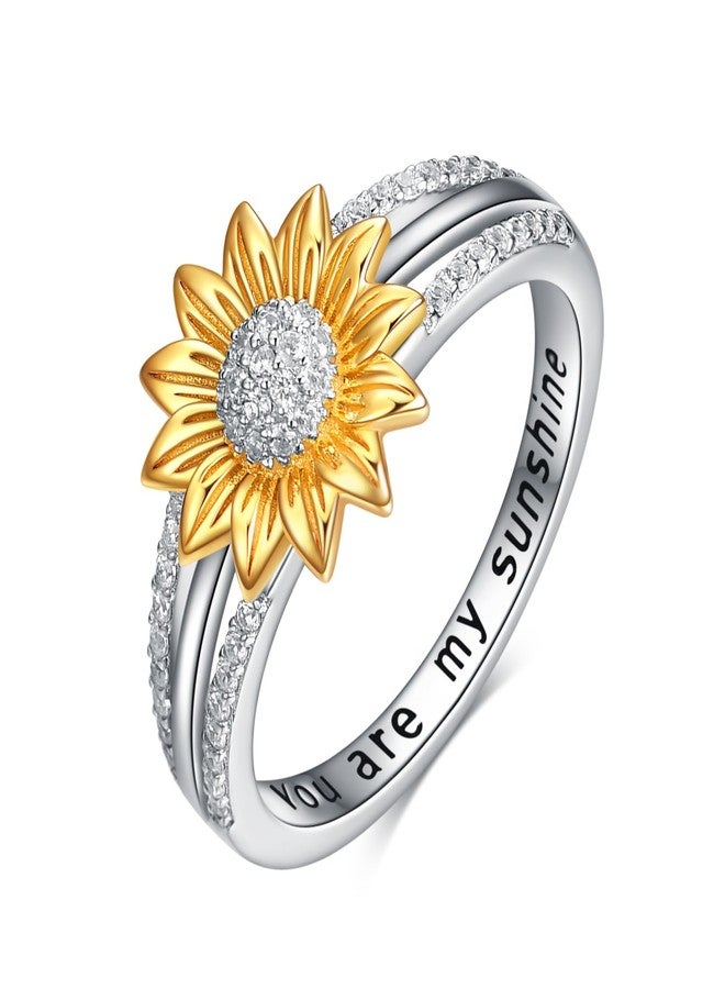 YFN Sterling Silver You are My Sunshine Sunflower Statement Ring with Cubic Zirconial Band Gifts (7) - Image 1