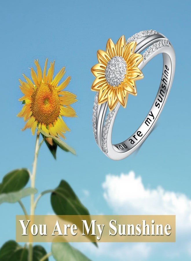 YFN Sterling Silver You are My Sunshine Sunflower Statement Ring with Cubic Zirconial Band Gifts (7) - Image 5