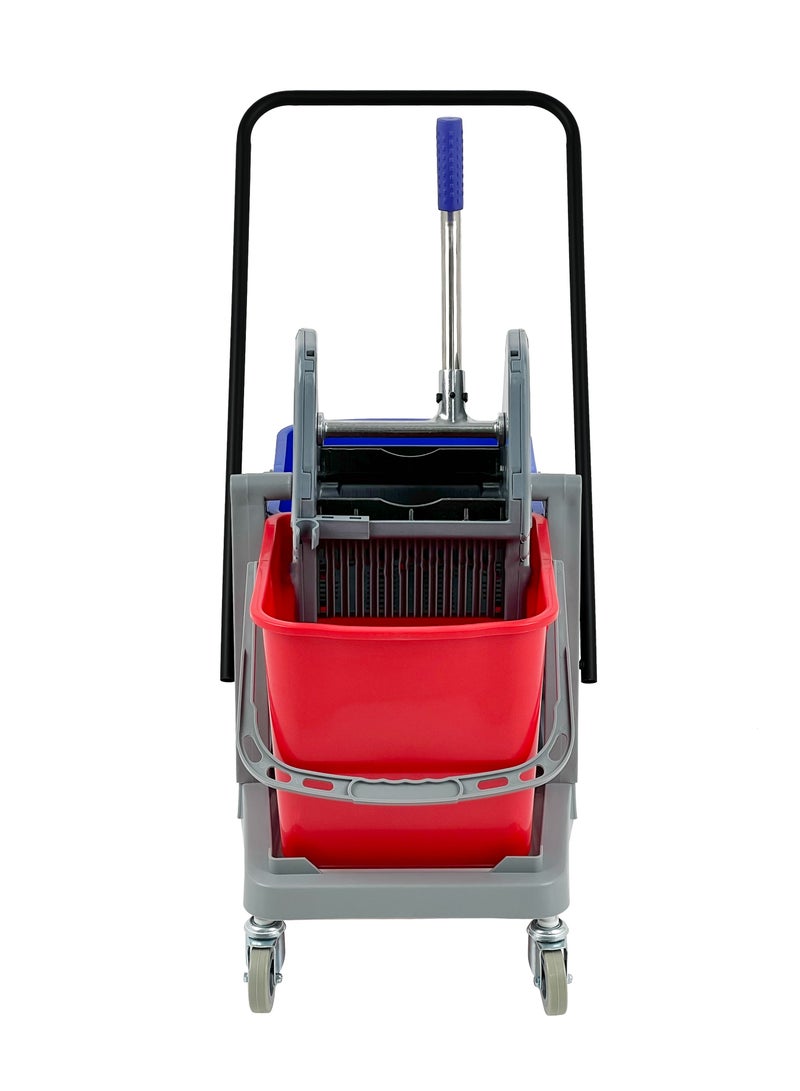 Double-Bucket Mop Trolley | Down-Press Wringer | 360-Degree Rotating Swivel Wheels | Rigid Build | Suitable For Restaurants, Offices, Commercial Use, Hotels, & Villas | 25 x 25 Liters - Image 2