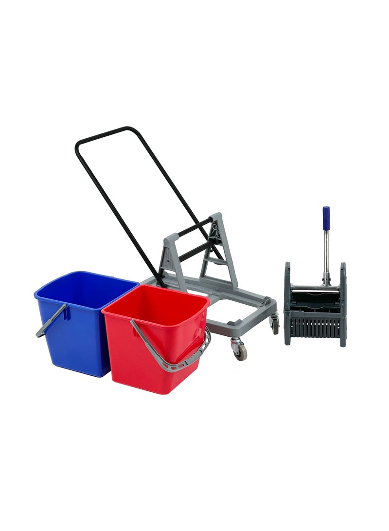 Double-Bucket Mop Trolley | Down-Press Wringer | 360-Degree Rotating Swivel Wheels | Rigid Build | Suitable For Restaurants, Offices, Commercial Use, Hotels, & Villas | 25 x 25 Liters - Image 3