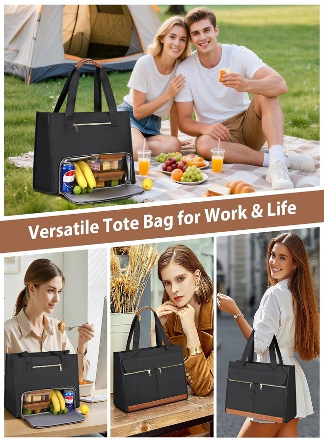 Bnlcd Lunch Tote Bag for Women - 15.6 Inch Laptop Work Bag with Insulated Lunch Compartment - Large Capacity Quilted Computer Handbag - Leakproof Lunch Box for Women Adults, Black - Image 2