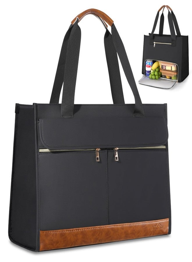 Bnlcd Lunch Tote Bag for Women - 15.6 Inch Laptop Work Bag with Insulated Lunch Compartment - Large Capacity Quilted Computer Handbag - Leakproof Lunch Box for Women Adults, Black - Image 1