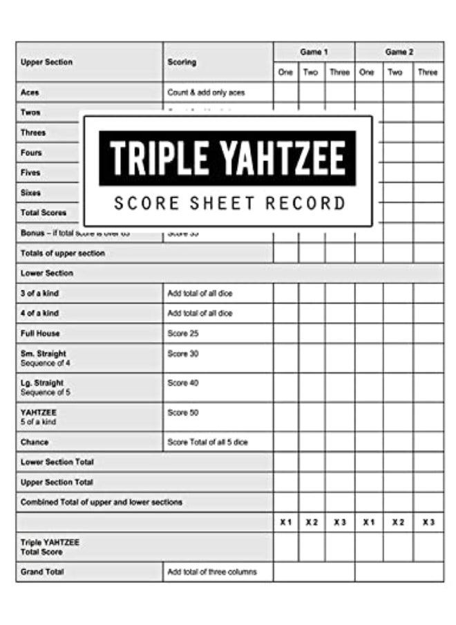 null - Triple Yahtzee Score Record: Triple Yahtzee Game Record Keeper Book, Triple Yahtzee Scoresheet, Trip - Image 1