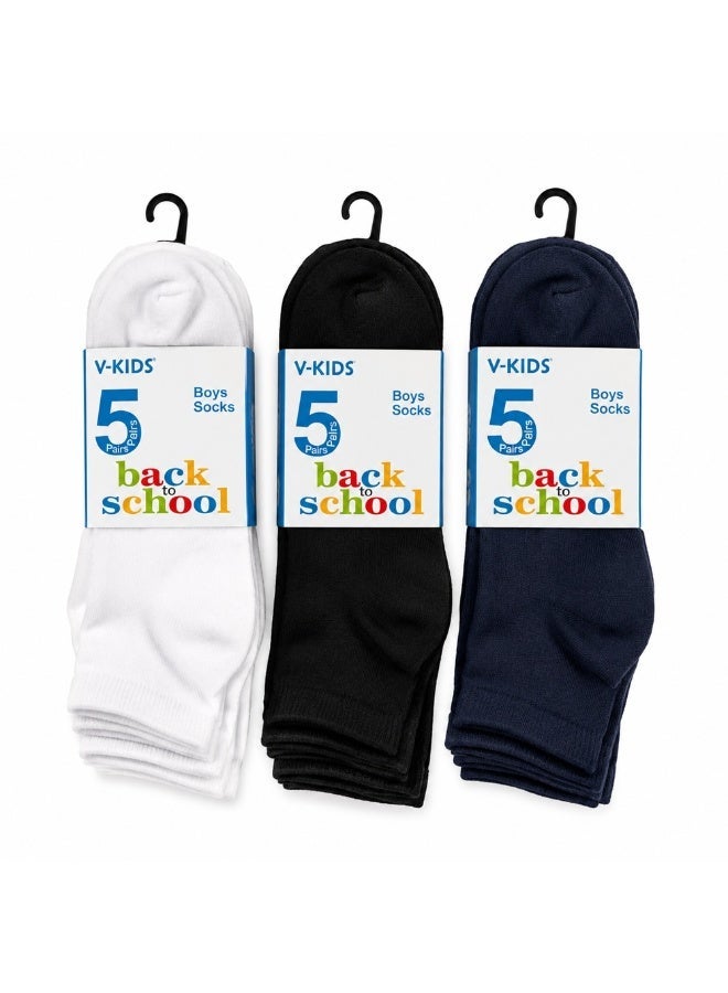 Boys Cotton School Uniform Socks, 5-Pair Pack, White - Image 2